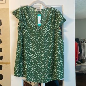 Verse Green Sansa Flutter Sleeve Blouse